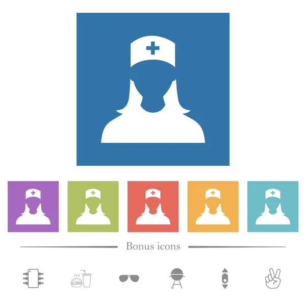 Enfermera Avatar Iconos Blancos Planos Fondos Cuadrados Iconos Bonificación Incluidos — Vector de stock