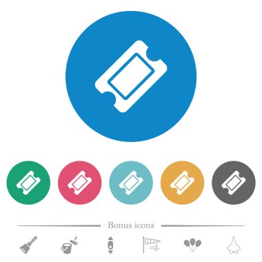 Yuvarlak renkli arka planda tek kişilik düz beyaz simgeler. 6 bonus simgesi dahil.