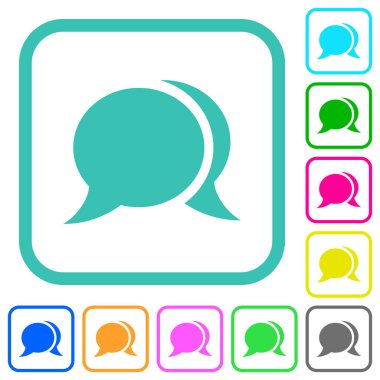 İki oval sohbet baloncuğu beyaz arkaplan üzerinde eğimli sınırlarda katı renkli düz simgeler oluşturur