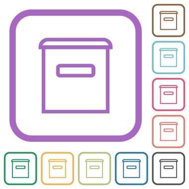 Posta kutusu ana hatları beyaz arkaplan üzerinde renkli yuvarlak kare çerçeveler basit simgeler çizer