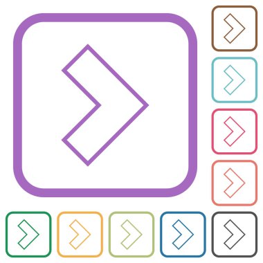 Sağ 90 derece açılı ok, beyaz arkaplanda yuvarlak kare çerçeveli basit simgeleri özetliyor