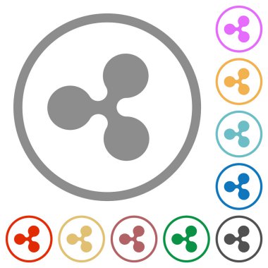 Beyaz arkaplanda yuvarlak çizgiler halinde dalgalanan dijital kripto para birimi düz renk simgeleri