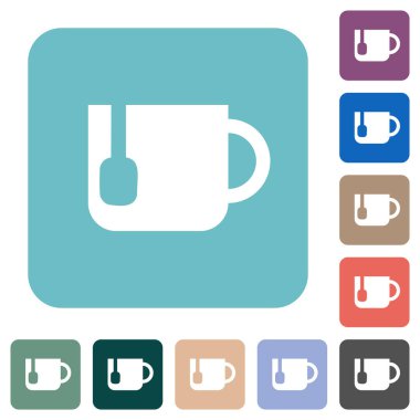 Renkli yuvarlak kare arkaplanlı çay beyaz düz simgeler