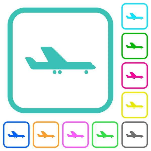 Airplane Side View Vivid Colored Flat Icons Curved Borders White — Stock Vector