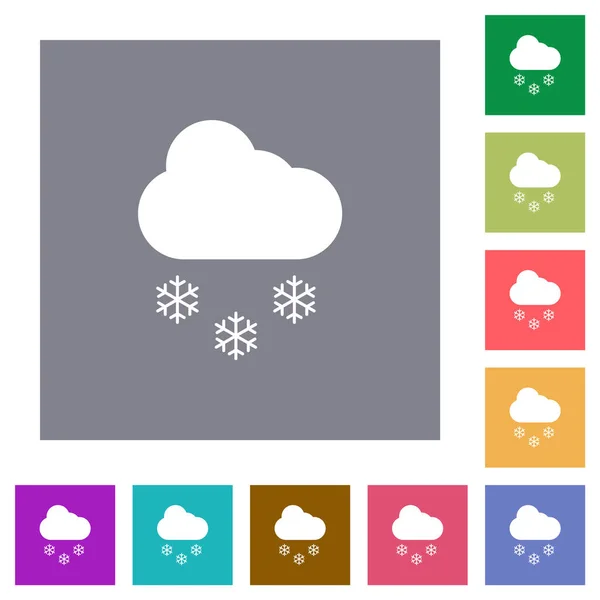 Snowy Weather Flat Icons Simple Color Square Backgrounds — Stock Vector