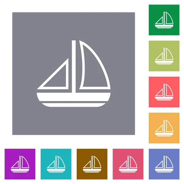 セーリングボートの概要シンプルな色の正方形の背景にフラットアイコン — ストックベクタ
