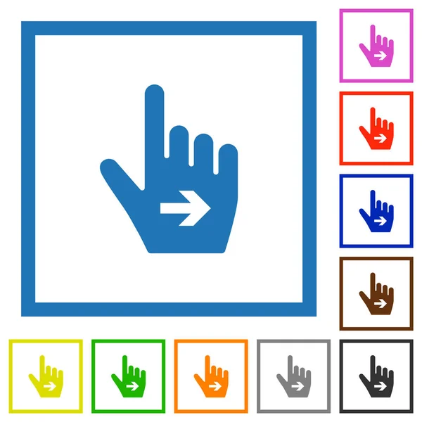 Hand Cursor Right Solid Flat Color Icons Square Frames White — Stock Vector