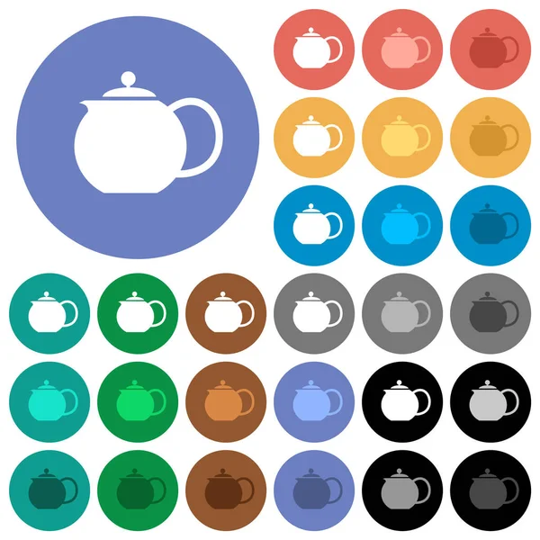 Teekanne Solide Mehrfarbige Flache Symbole Auf Runden Hintergründen Inklusive Weißer — Stockvektor