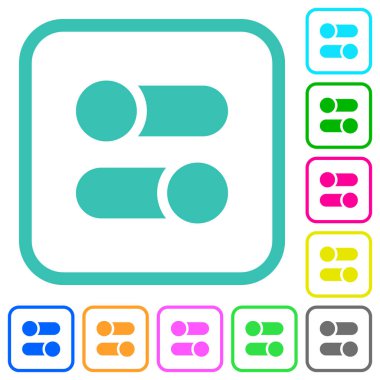 Yatay geçiş, beyaz arkaplan üzerindeki eğri kenarlıklardaki katı renkli düz simgeleri değiştirir