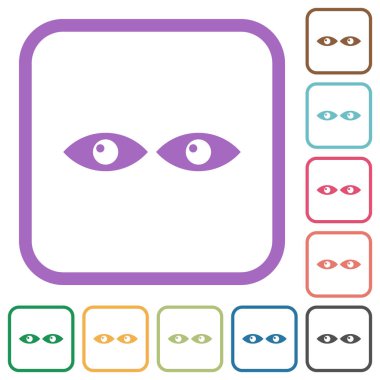 Gözler, beyaz arkaplanda yuvarlak kare çerçeveler halinde basit simgelere bakılıyor