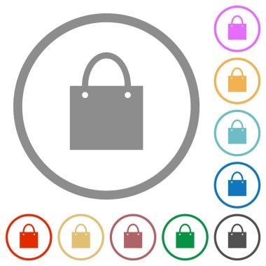 Alışveriş torbası düz renk simgeleri beyaz arkaplanda yuvarlak ana hatlarda