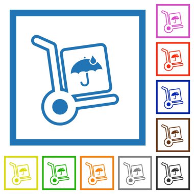 beyaz arkaplanda kare çerçeveli düz renk simgeleri içeren su geçirmez paket dağıtım ana hatları değil