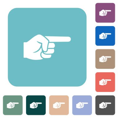 Right pointing hand solid white flat icons on color rounded square backgrounds clipart