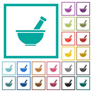 Beyaz zemin üzerinde çeyrek çerçeve ile katı düz renk simgeleri havan ve tokmak