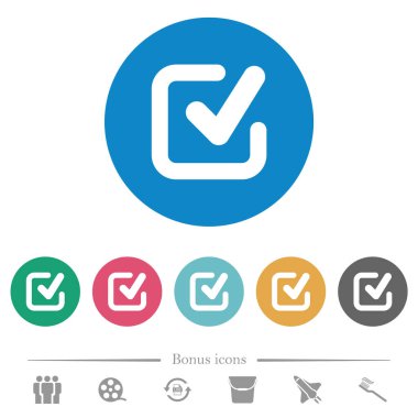 Yuvarlak renkli arkaplan üzerine beyaz simgeler işaretleyin. 6 bonus simgesi dahil.