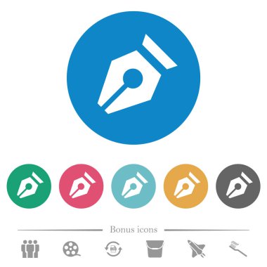 Yuvarlak renkli arka planda düz beyaz simgeler. 6 bonus simgesi dahil.