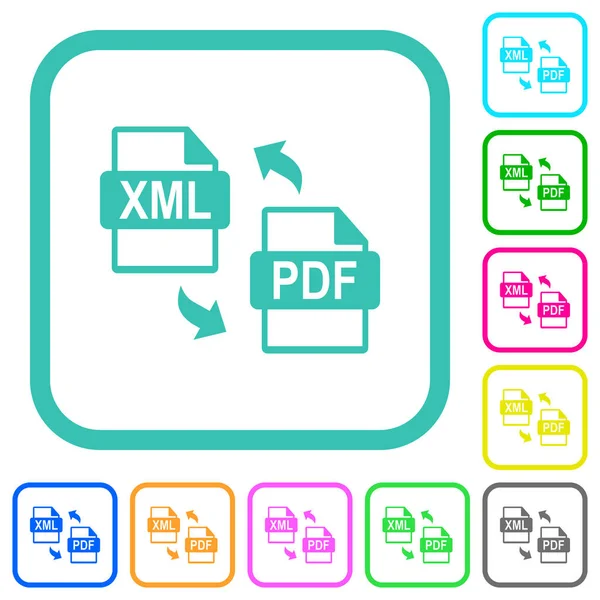 Xml Pdf File Conversion Vivid Colored Flat Icons Curved Borders — Stock Vector