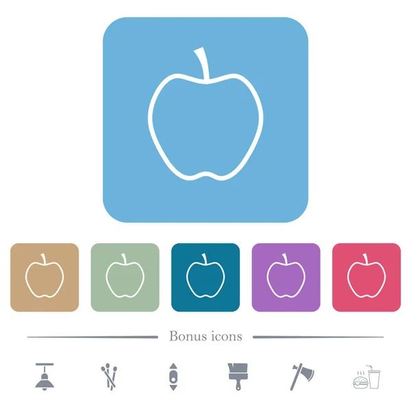 Esquema Apple Iconos Blancos Planos Fondos Cuadrados Redondeados Color Iconos — Vector de stock