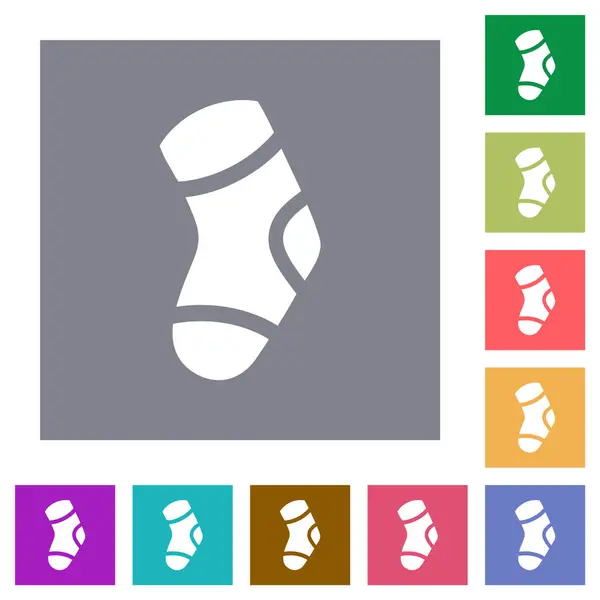 シンプルな色の正方形の背景に1つの靴下フラットアイコン — ストックベクタ
