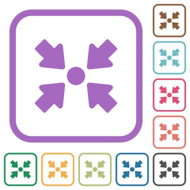 Beyaz arkaplanda, nesne katı basit simgeleri renkli yuvarlak kare çerçevelerle ortalanıyor