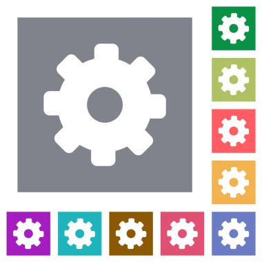 Settings solid flat icons on simple color square backgrounds