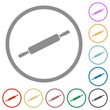 Yuvarlanan pin katı düz renk simgeleri beyaz arkaplanda yuvarlak ana hatlarda