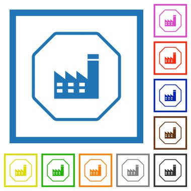 Sekizgen şekilli elektrik santrali yaptırım işareti beyaz arkaplanda kare çerçeveler halinde düz renk simgeleri ana hatları
