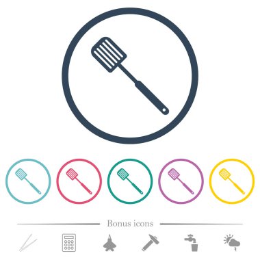 Barbekü spatula düz renk simgeleri yuvarlak hatlarda. 6 bonus simgesi dahil.