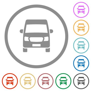 Beyaz arkaplanda yuvarlak hatlı Van ön görünüm düz renk simgeleri