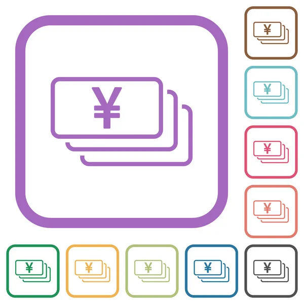 Japonské Jenové Bankovky Obrysu Jednoduché Ikony Barvě Zaoblené Čtvercové Rámy — Stockový vektor