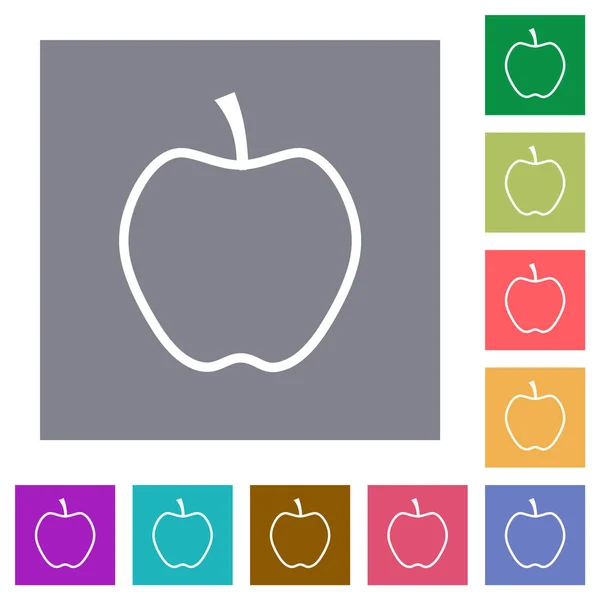 苹果在简单的彩色正方形背景上勾画出扁平的图标 — 图库矢量图片