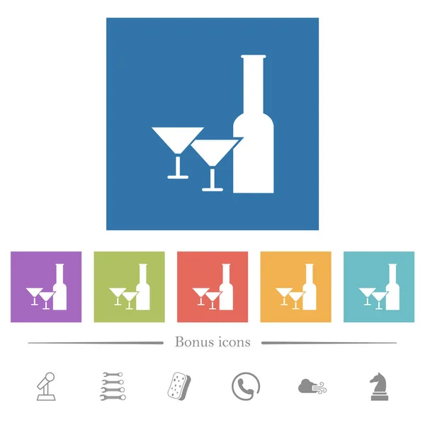Glas Cocktailglazen Massief Wit Iconen Vierkante Achtergronden Bonus Symbolen Opgenomen — Stockvector