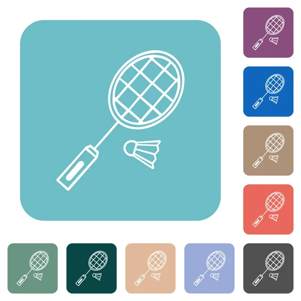 Badmintonschläger Und Federball Umreißen Weiße Flache Symbole Auf Farblich Abgerundeten — Stockvektor