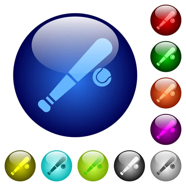 Baseball Bat Ball Icons Glass Buttons Multiple Colors Arranged Layer — Stock Vector