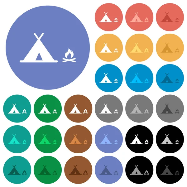 Camping Mehrfarbige Flache Symbole Auf Runden Hintergründen Inklusive Weißer Heller — Stockvektor