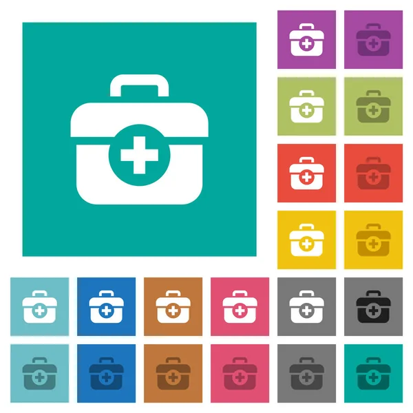 First Aid Kit Solid Multi Colored Flat Icons Plain Square — Stock Vector