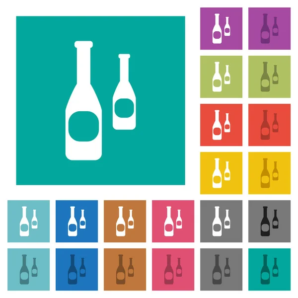 Δύο Μπουκάλια Βινιέτα Πολύχρωμα Επίπεδη Εικονίδια Απλό Τετράγωνο Φόντο Περιλαμβάνονται — Διανυσματικό Αρχείο