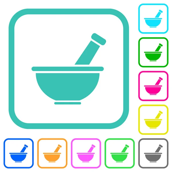 Mortar Pestle Solid Vivid Colored Flat Icons Curved Borders White — Stock Vector