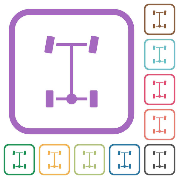 Rear differential simple icons in color rounded square frames on white background
