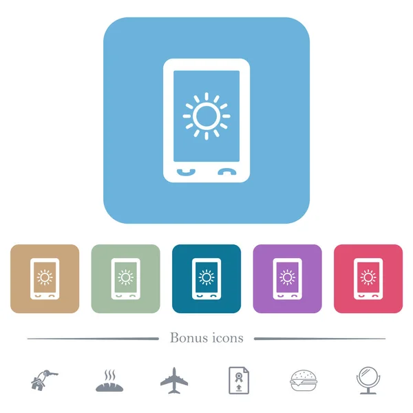 Luminosità Display Mobile Icone Piatte Bianche Sfondi Quadrati Arrotondati Colori — Vettoriale Stock