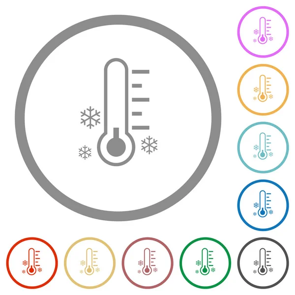 白底圆形轮廓的温度计结霜温度扁平图标 — 图库矢量图片