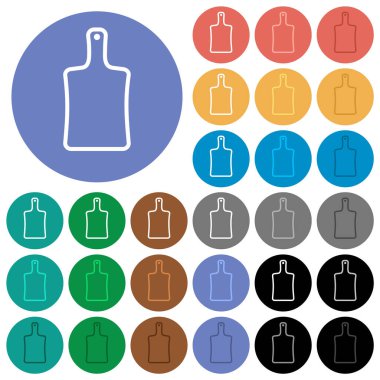 Tahtanın ana hatları yuvarlak arkaplanlarda çok renkli düz simgeler. Uçma ve aktif durum efektleri için beyaz, açık ve koyu simge varyasyonları ve bonus gölgeler.