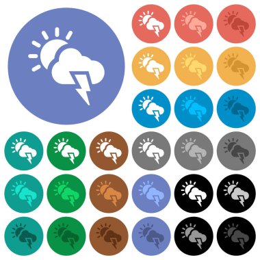 Güneşli ve fırtınalı arka planda çok renkli düz ikonlar. Uçma ve aktif durum efektleri için beyaz, açık ve koyu simge varyasyonları ve bonus gölgeler.