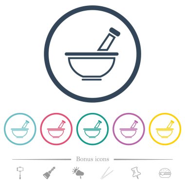 Havan ve tokmak ana hatları düz renkli simgeler yuvarlak hatlar. 6 bonus simgesi dahil.