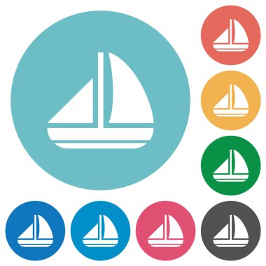 Yelkenli düz beyaz simgeler yuvarlak renkli arka planlarda