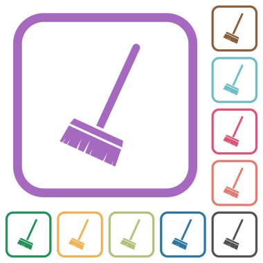 Beyaz arkaplanda yuvarlak kare çerçeveli basit ev süpürgesi simgeleri