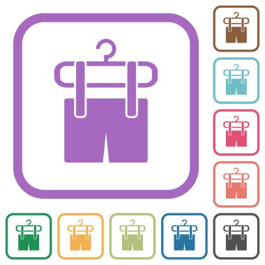 Çamaşır kurutma makinesindeki şortlar beyaz arkaplanda renkli yuvarlak kare çerçeveli basit simgeler