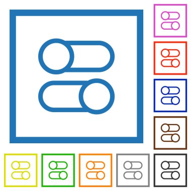 Yatay geçiş anahtarlarını beyaz arkaplanda kare çerçevelerde düz renk simgelerinde açar