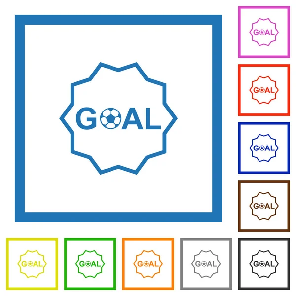 Goal Sticker Outline Flat Color Icons Square Frames White Background — Stock Vector