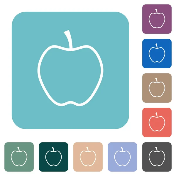 Apple Περίγραμμα Λευκό Επίπεδη Εικονίδια Στο Χρώμα Στρογγυλεμένο Τετράγωνο Φόντο — Διανυσματικό Αρχείο